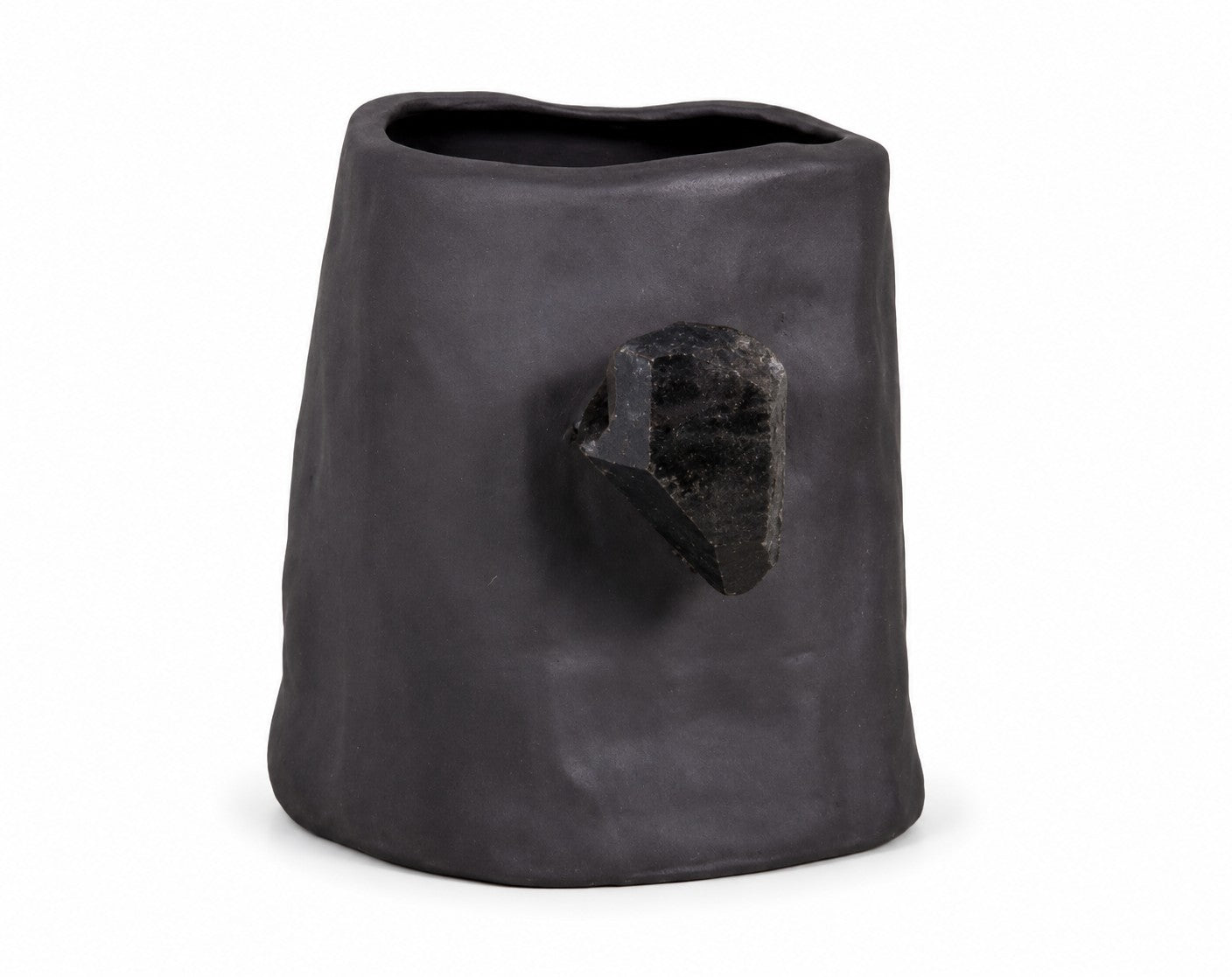 PBNQF BLACK PORCELAIN VASE P / SMOKE QUARTZ
