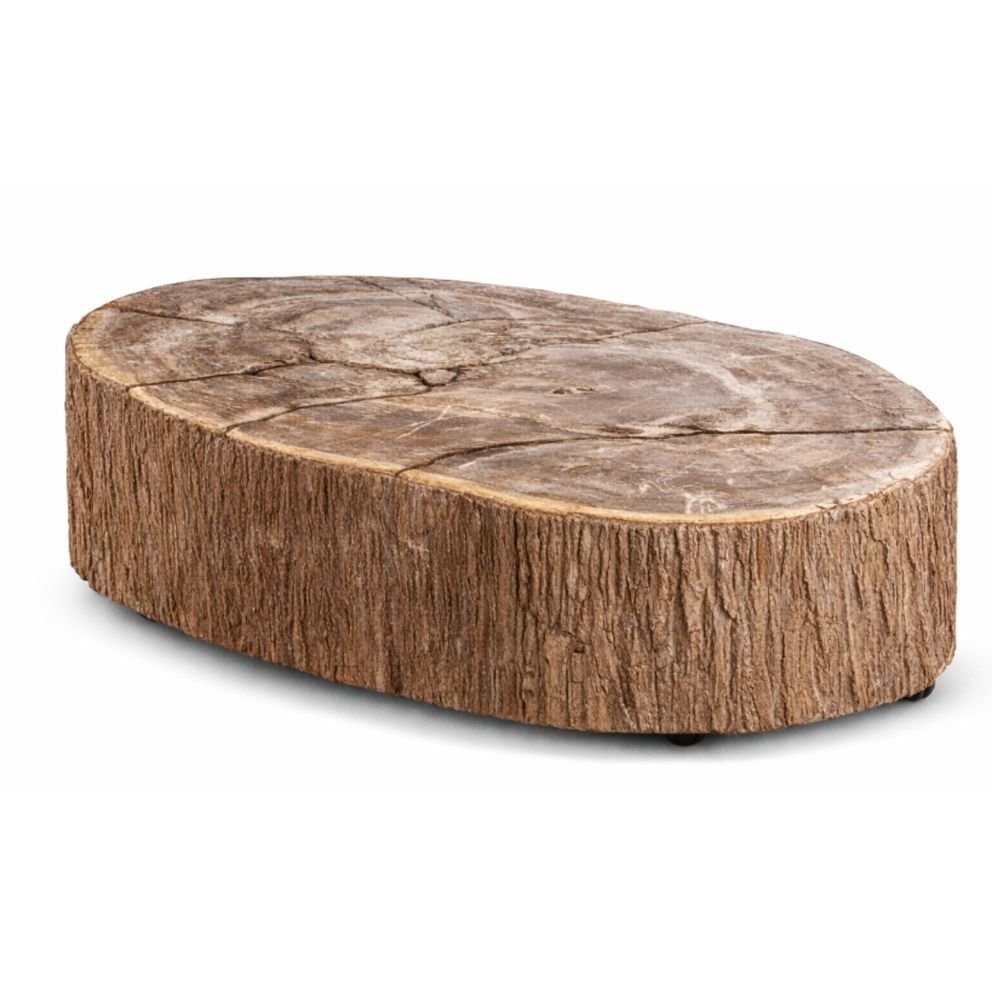 INDO CHAKA COCKTAIL TABLE / 04 WHEELS / PETRIFIED WOOD / BROWN