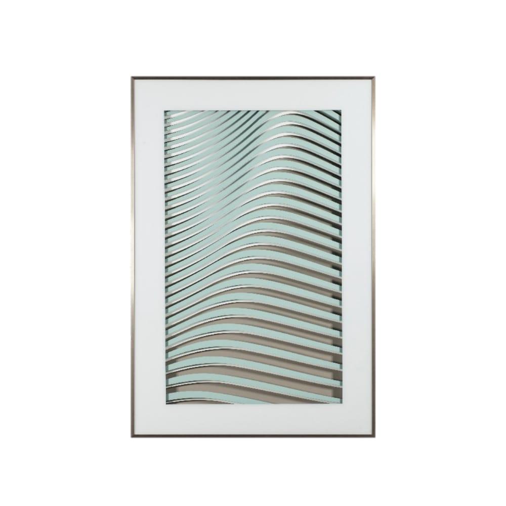 MIRAGEM  113B - BLUE / WHITE MDF SCULPTURE (IMAGE IS GREEN) / ALUMINUM FRAME /  33 X 48