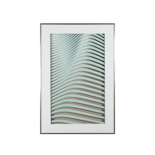 MIRAGEM  113B - BLUE / WHITE MDF SCULPTURE (IMAGE IS GREEN) / ALUMINUM FRAME /  33 X 48