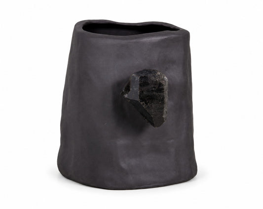LF - PBNQF BLACK PORCELAIN VASE P / SMOKE QUARTZ