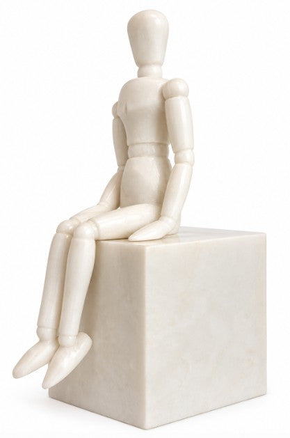 MAN ON THE CUBE SCULPTURE / 7IN TALL / WHITE / MATTE WHITE BASE