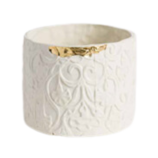 CARG PORCELAIN CACHEPOT WITH GOLD / GOLD DETAIL