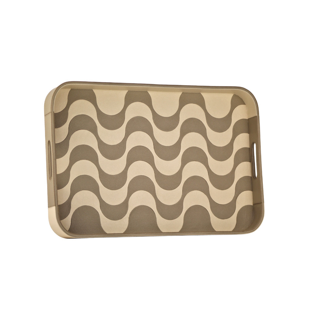 LEATHER COPACABANA TRAY / MEDIUM / KAKHI / OFF WHITE
