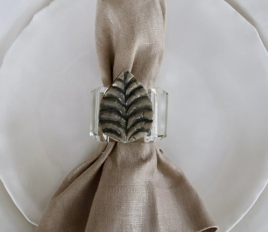 Silver Leaf Crystal Napkin Ring / Set of 4