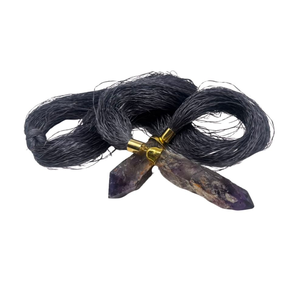 NY - AMETHYST RUSTIC NECKLACE  -  NETUNO SILK STRAW