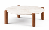 TURTLE COCKTAIL TABLE SMALL / WHITE ONIX STONE TOP /  WALNUT BASE / CHAMPAGNE METAL