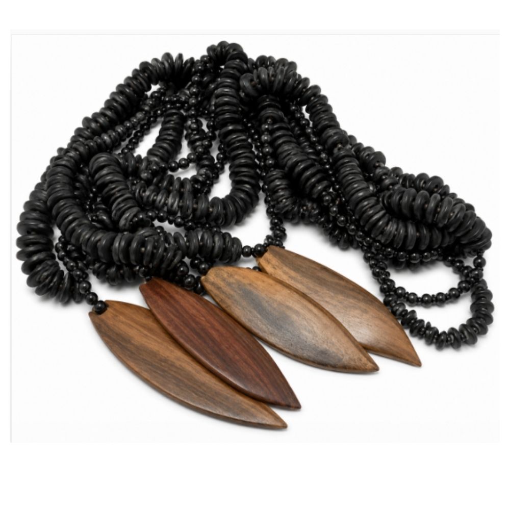 WOODEN LEAVES NECKLACE / GRAPHITE