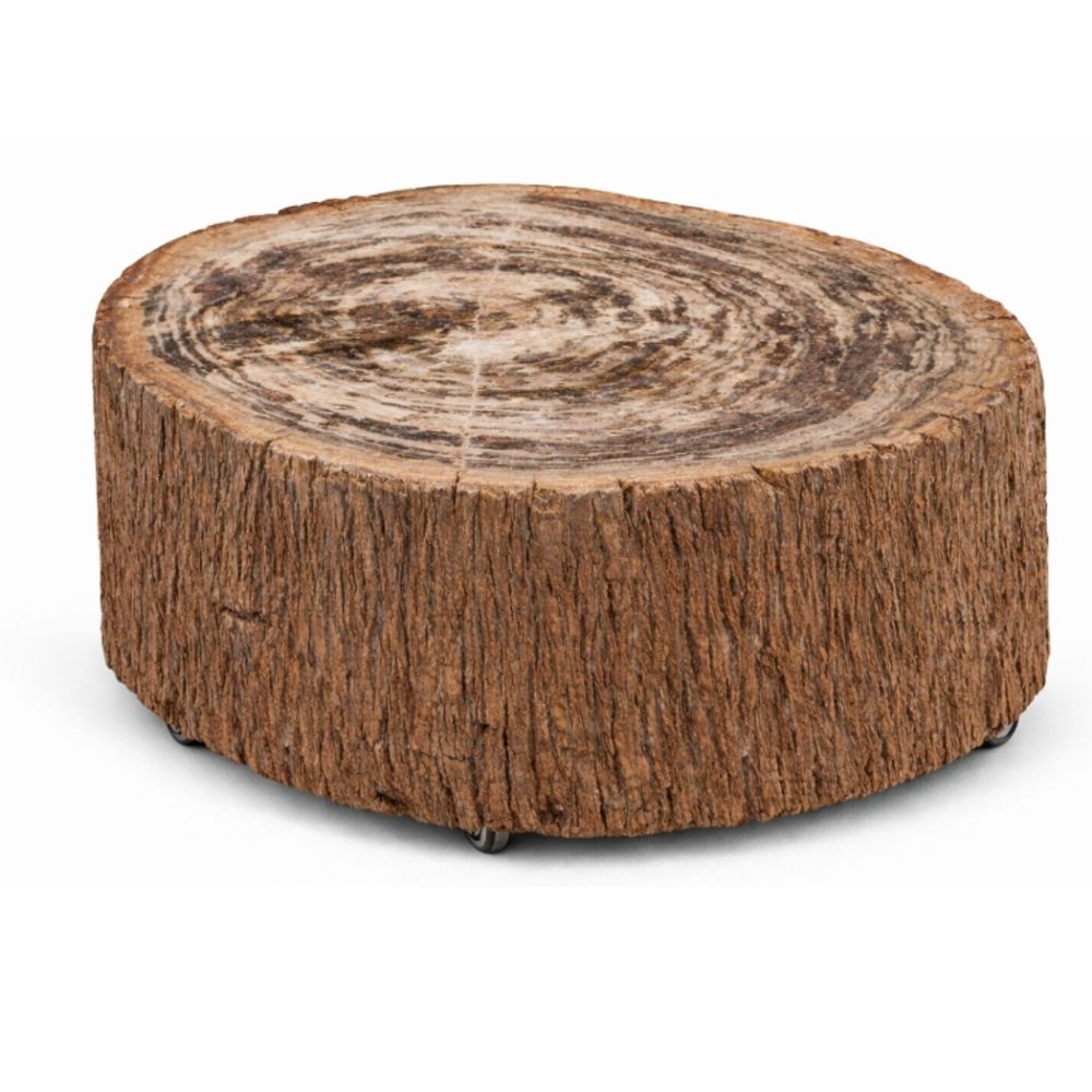 INDO MINNIE COCKTAIL TABLE  / 04 WHEELS / PETRIFIED WOOD / BROWN